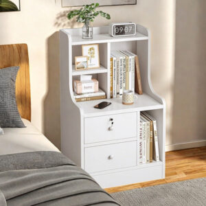 HYGGO 2x Bedside Table Set Nightstand Drawer Lockable Open Storage Modern Minimalist Bedside table Nightstand