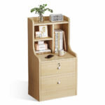 HYGGO 2x bedside table set light wood grain drawers metal slides bedroom furniture Bedside table Nightstand