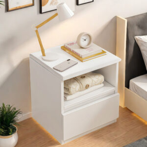 HYGGO 2x Bedside Table Set Drawer Shelf Nightstand White Minimalist Design Bedroom Furniture Bedside table Nightstand