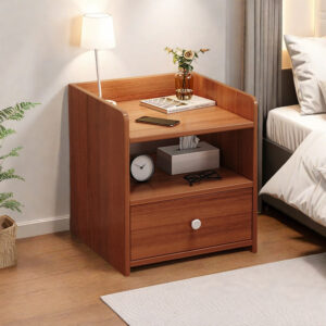 HYGGO 2x bedside table set vintage walnut tray drawer wooden nightstand pair Bedside table Nightstand